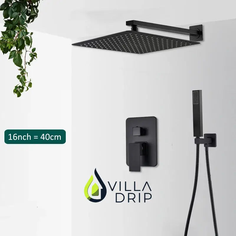 Black Concealed Shower System - Rain Waterfall Luxury