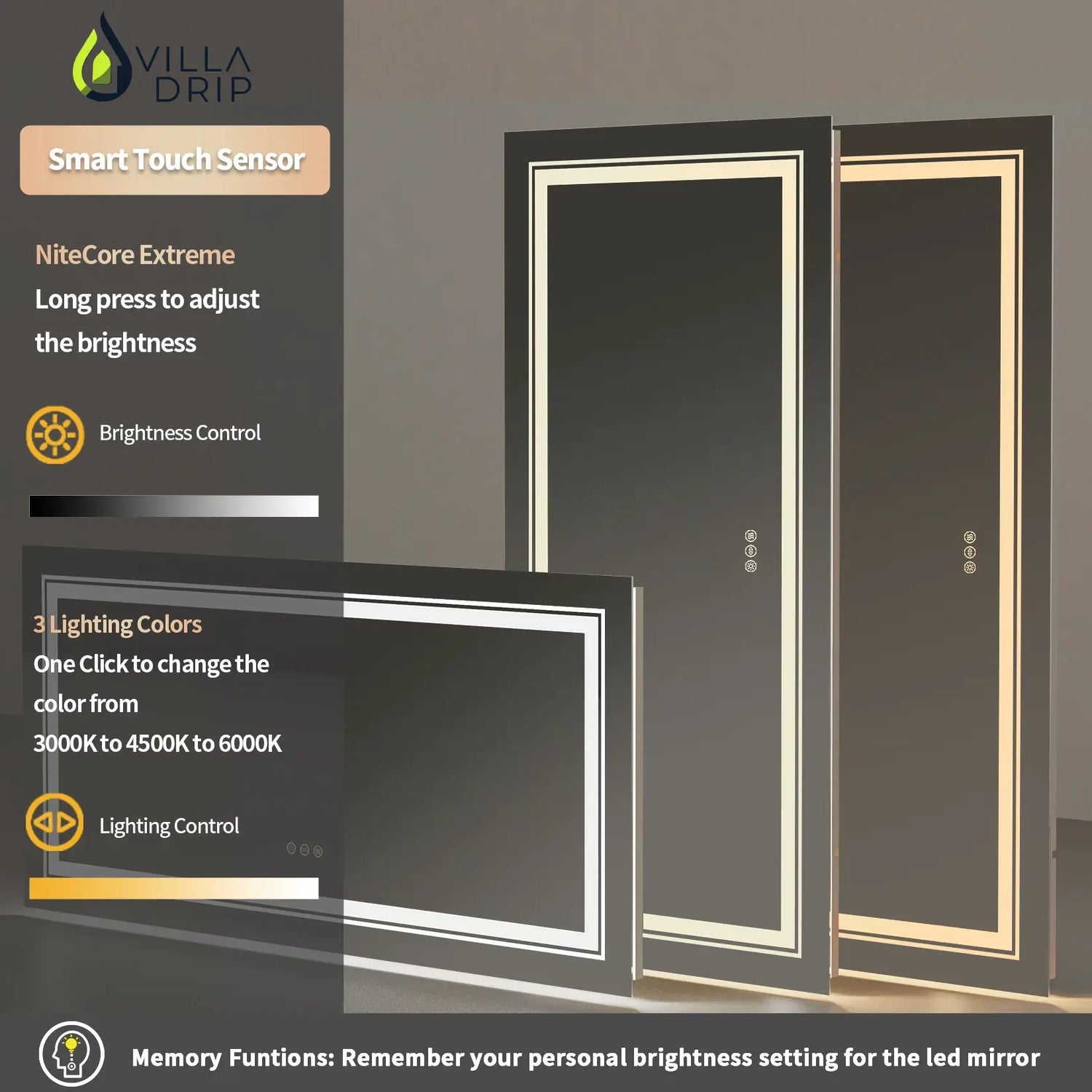 Large Illuminated LED Bathroom Mirror Front Backlit Lights Wall Mounted