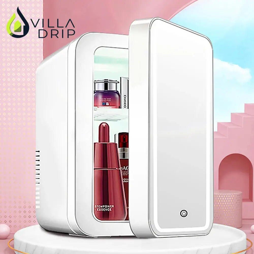 4L Mini Makeup Fridge With LED Light Mirror - Portable Cosmetic Storage Refrigerator
