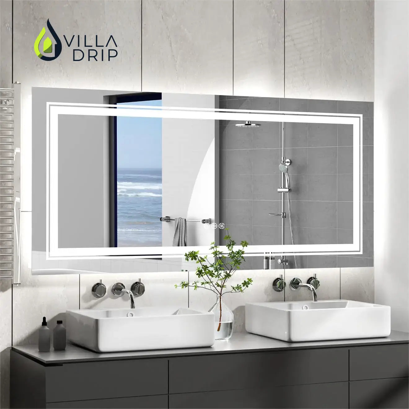 Large Illuminated LED Bathroom Mirror Front Backlit Lights Wall Mounted